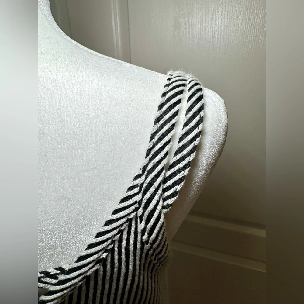 NWT Black White Striped Slip Dress Midi Nightgown Lounge, Small, Soft Stretch - Picture 5 of 7